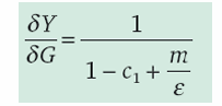 <p>Formula shows us how much output changes for every unit of increase in government spending </p><p>m = marginal propensity to import - how much imports rise when income rises </p><p></p>