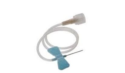 <ul><li><p>plastic set of wings below the hub to help with gripping</p></li><li><p>not intended to remain in patient not being directly monitored</p></li><li><p>used for medication administration and blood draws</p></li></ul><p></p>