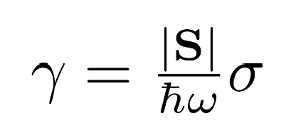 <ul><li><p>|S|: Poynting vector magnitude — the intensity of the light field (energy per area per time)</p></li><li><p>hw: Energy per photon</p></li><li><p>|S|/hw: Photon flux — number of photons arriving per area per time</p></li><li><p>sigma: Absorption cross section — effective area the molecule presents to the incoming photons</p></li></ul><p></p>