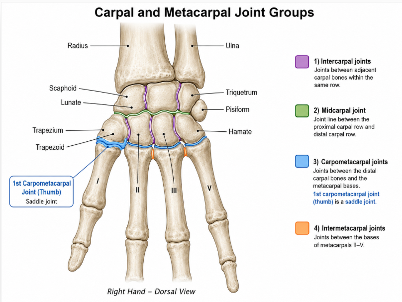 <p>Joints between adjacent carpal bones within the same row</p>