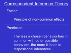 <p>A theory that states that people pay closer attention to intentional behavior than accidental behavior when making attributions, especially if the behavior is unexpected. When the behaviour does not align with societal norms, and is freely chosen, with an unusual or distinctive outcome, it is most likely to be internally attributed.</p>