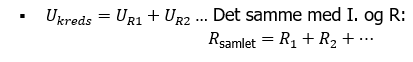 <p><span style="font-family: Tahoma, sans-serif; line-height: 115%;">En serieforbindelse er en forbindelse, hvor komponenterne er koblet i forlængelse af hinanden.</span></p><p class="MsoNormal"><span style="font-family: Tahoma, sans-serif; line-height: 115%;"><strong>Regler:</strong></span></p><p class="MsoNormal"><span>·</span><span style="font-family: "Times New Roman"; line-height: normal; font-size: 7pt;">&nbsp;&nbsp;&nbsp;&nbsp;&nbsp;&nbsp;&nbsp;&nbsp; </span><span style="font-family: Tahoma, sans-serif; line-height: 115%;">Strømmen er den samme gennem alle komponenter</span></p><p class="MsoNormal"><span>·</span><span style="font-family: "Times New Roman"; line-height: normal; font-size: 7pt;">&nbsp;&nbsp;&nbsp;&nbsp;&nbsp;&nbsp;&nbsp;&nbsp; </span><span style="font-family: Tahoma, sans-serif; line-height: 115%;">Spændingen fordeles (spændingsfald over hver komponent)</span></p><p class="MsoNormal"><span>·</span><span style="font-family: "Times New Roman"; line-height: normal; font-size: 7pt;">&nbsp;&nbsp;&nbsp;&nbsp;&nbsp;&nbsp;&nbsp;&nbsp; </span><span style="font-family: Tahoma, sans-serif; line-height: 115%;">Den samlede spænding er summen af spændingsfaldene</span></p><p class="MsoNormal"></p>