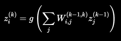 <ul><li><p>An MLP contains: input layer → hidden layer(s) → output layer</p></li><li><p>Each neuron receives values from the previous layer, calculates a weighted sum, then applies a nonlinear activation function <em>g</em> (checkimg formula)</p><ul><li><p><em>k</em> = current layer</p></li><li><p><em>W</em> = weights between layers</p></li><li><p><em>g</em> = nonlinear activation function</p></li></ul></li><li><p>The output layer can use softmax to produce class probabilities</p></li></ul><p></p><p>Simple idea:</p><ul><li><p>Previous layer → weighted sum → nonlinear activationo → next layer</p></li></ul><p></p>