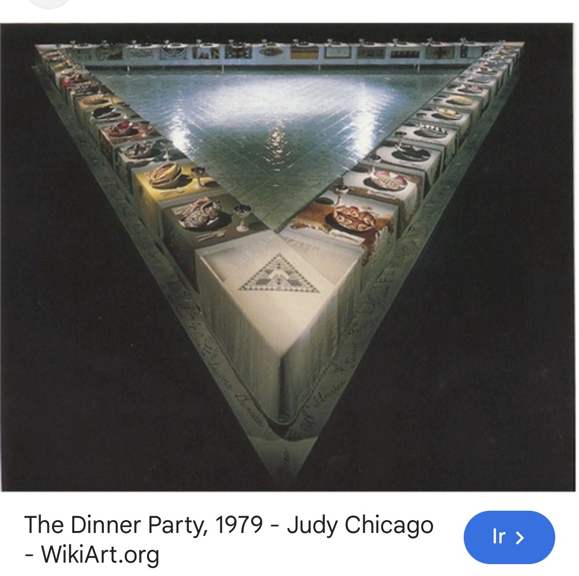 <p>Judy Chicago ( the dinner party ) post-modernismo </p>