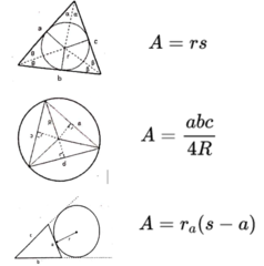 <p>- Incircle (Circle inscribed in a triangle)</p><p>- Circumcircle (Circle circumscribing a triangle)</p><p>- Excircle (Escribed circle)</p>