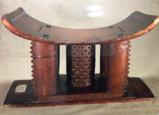 <ul><li><p>EVERYYYYBODYYYY has a stool</p></li><li><p>carved from one piece of wood, rectangle base, a column in middle for support, and a curved seat</p></li><li><p>when you use the stool a lot it absorbs your <em>sunsum</em> (force or energy, your spirit)</p><ul><li><p>it is so personal that when you leave it you turn it over so no one else can sit on it</p></li><li><p>when you die, it is never used again</p></li><li><p>if you’re an important person, the stool will be “blackened” and attended to, and will be placed in a “stool room”; where people will pray over them and attend/take care of them</p></li></ul></li></ul><p></p>