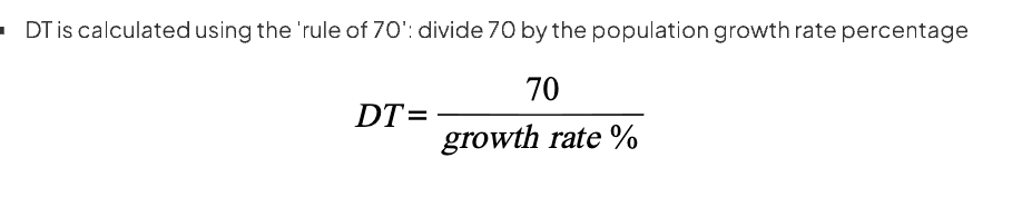 <p>This is the number of years it would take a population to double in size, based on its current growth rate. </p>