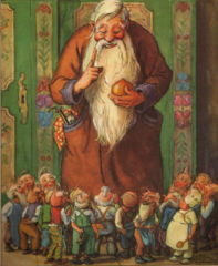 <p>Farmhand Ruprecht gives the gnomes a big magic bulb.</p>