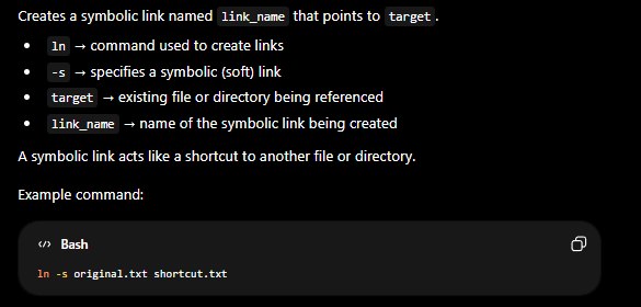 <p>ln -s target link_name</p>