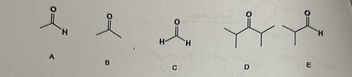 <p>Rank the following compounds in order of decreasing reactivity towards nucleophilic addition, from fastest on the left to slowest on the right</p>
