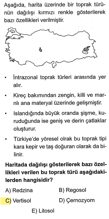 <p>Killi yapısı nedeniyle kuruyunca derin çatlaklar oluşur, yağışla beraber toprak şişer ve alt tabaka üste çıkar. Bu yüzden "dönen toprak" veya "taş doğuran" denir. En yaygın yeri <strong>Ergene Havzası'dır</strong> (Haritadaki Trakya vurgusu).</p>