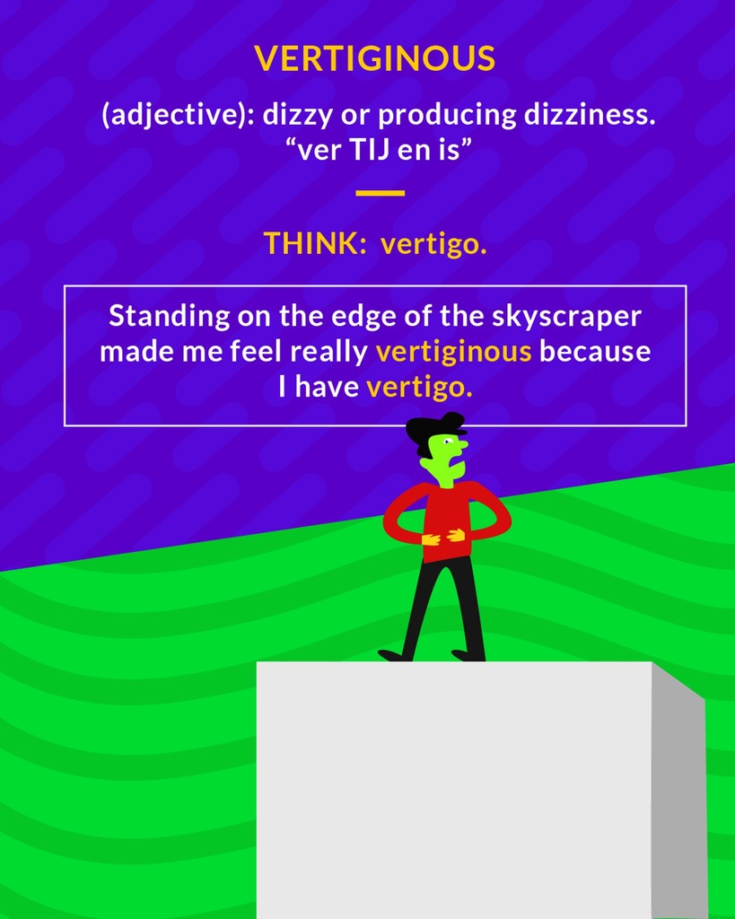 <p>causing dizziness, as from spinning or heights</p>