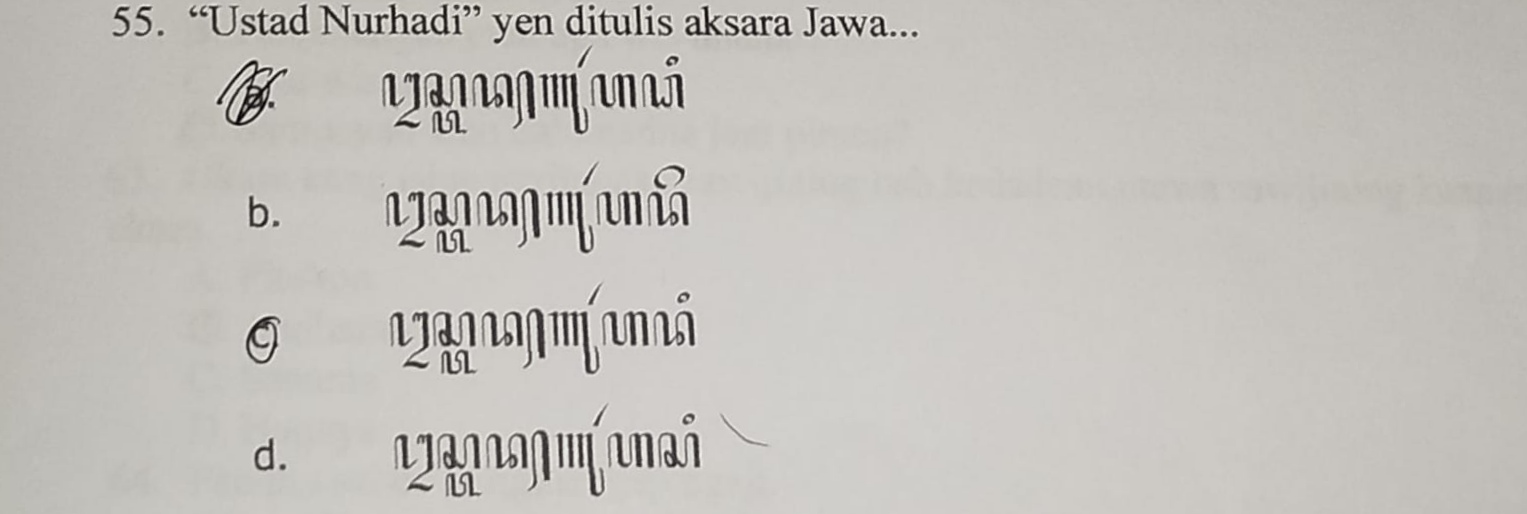 <p>“Ustad Nurhadi” yen ditulis aksara Jawa...</p>
