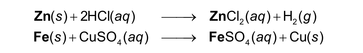 <p><span>In a single replacement reaction, one element takes the</span><br><span>place of a different element in another reacting compound</span></p><p><span>A+ BC —> AC+ B</span></p>