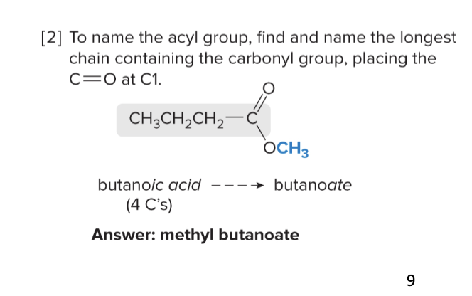 <p>nomenclature for esters</p>