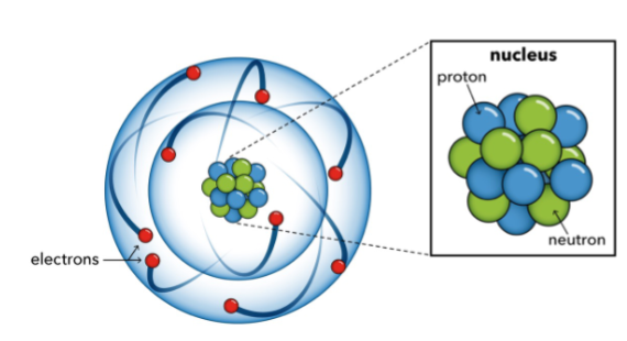 <p>Protons (+) and neutrons (neutral)</p>