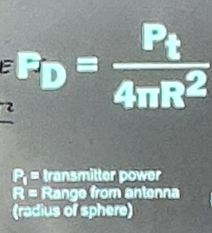 <p>It is defined as the ratio of the transmitter power over the area at which it is distributed (P/A)</p>
