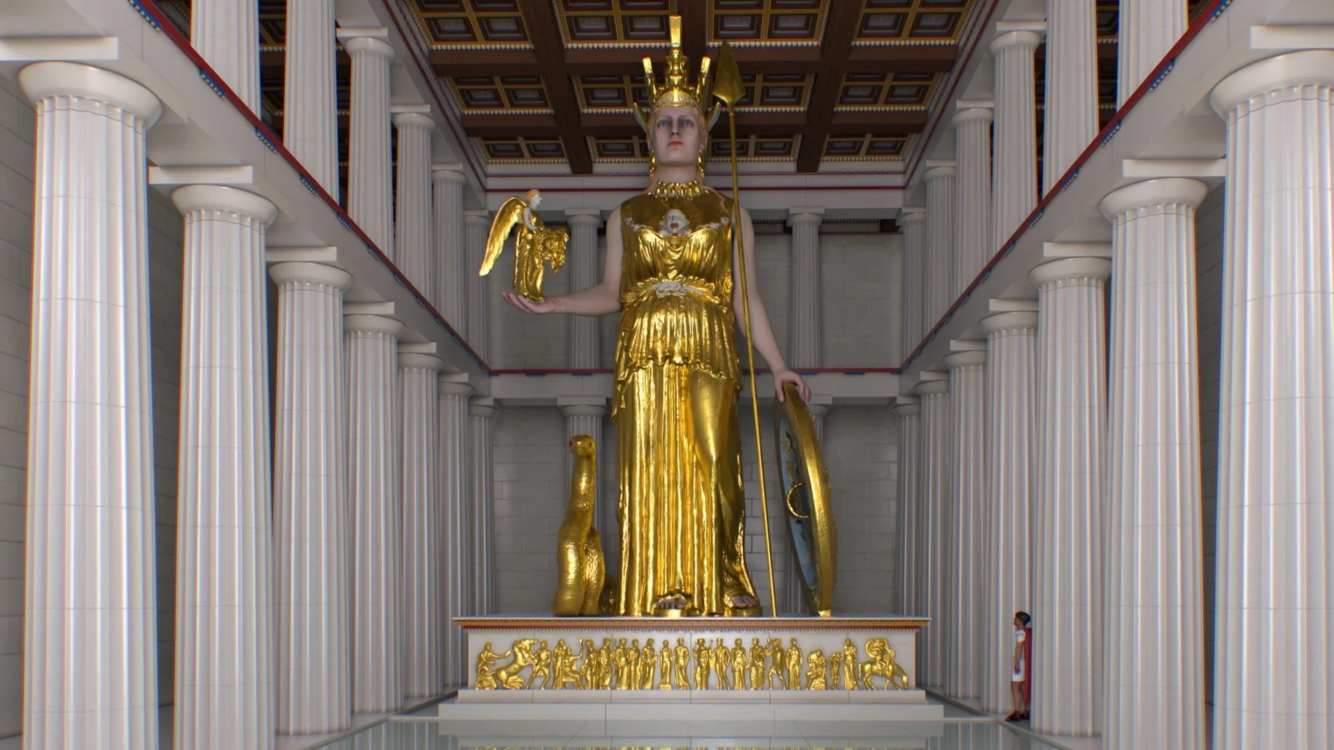 <p>Spearheaded by <strong>Pericles</strong> on the Athenian <strong>Acropolis</strong>, architects Iktinos and Kallikrates combined the Doric and Ionic <strong>Orders</strong>. They incorporated subtle optical <strong>curvature</strong> (bowing the platform and leaning columns inward so it looks straight to the human eye). Sculptor <strong>Pheidias</strong> supervised the narrative sculpture on the <strong>pediments</strong> and interior continuous <strong>frieze</strong>, as well as the gold/ivory statue of Athena Parthenos.</p>