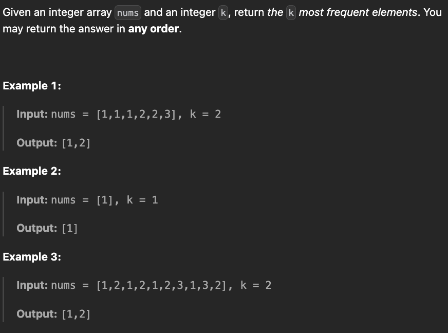 <p><strong>Top K Frequent Elements</strong></p>