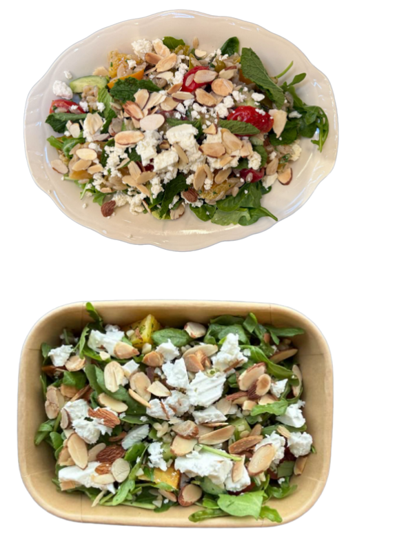<p>Tender golden beets, cucumbers, arugula, cherry tomatoes, orzo, feta cheese, toasted almonds, pickled shishito peppers, herbs, tossed in a red wine vinaigrette.</p><p>Modification options: None</p><p>Allergens: Dairy, Tree Nuts, Soy</p>