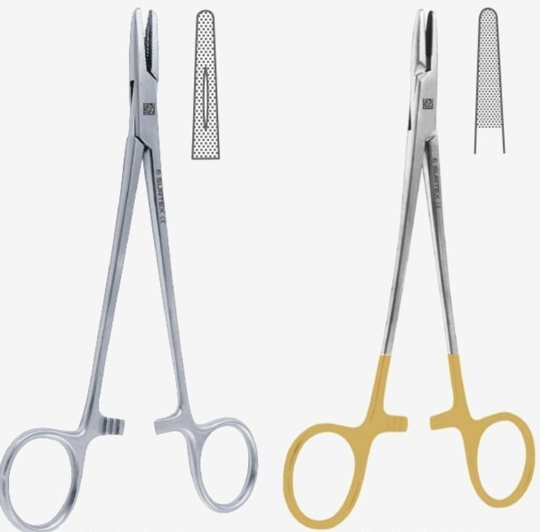 <p>Has short strong jaws with cross serrations for a strong grip used to grasp medium - heavy needles for suturing. These do NOT include the suture scissors.</p>
