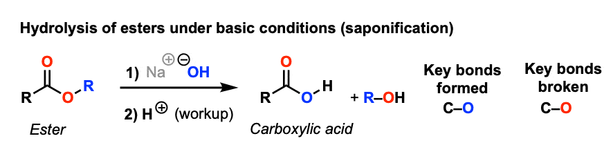 <p>Starting Material: Ester; Reagents / Conditions: H₃O⁺ or OH⁻; Product: Carboxylic acid; Key Notes: Reverse reaction</p>