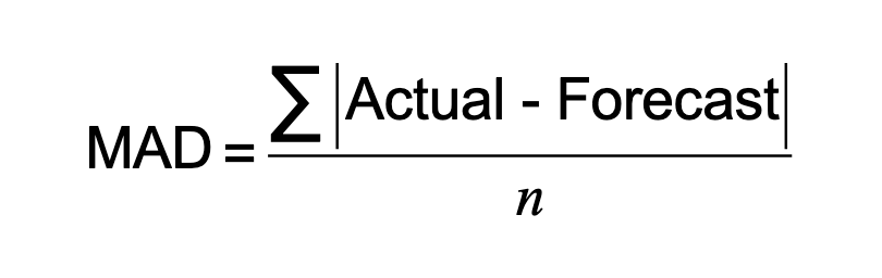 <p>Computed by taking the sum of the absolute values of the individual forecast errors (deviations) and dividing by the number of periods of data (<em>n</em>)</p>