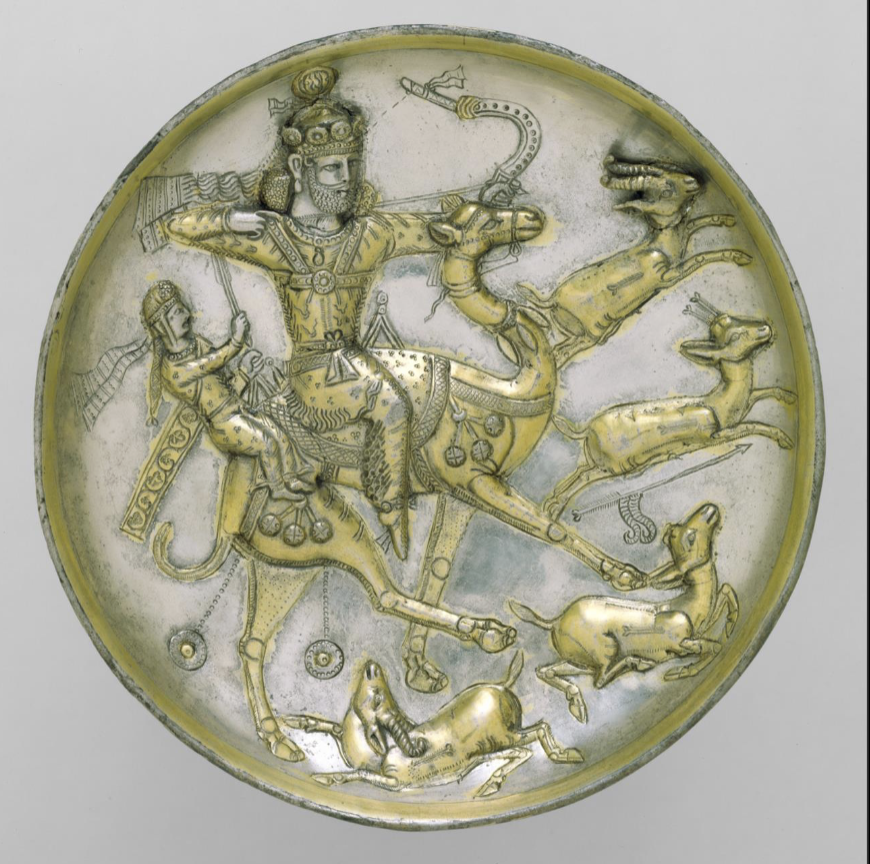 <p>Silver plate with hunting scene (silver, mercury gilding)</p>