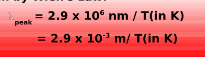 <p>for higher temperatures the wavelength of the peak radiation moves to shorter wavelengths (more energetic photons) </p>