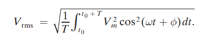 <p>DC Equivalent Voltage of AC Voltage</p><p>V<sub>rms</sub> = V<sub>m</sub>/sqrt(2)</p><p>Only depends on the max amplitude of the sinosoudal voltage</p>