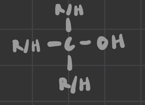 <p>carbon surrounded by 3 R/H and 1 OH</p>