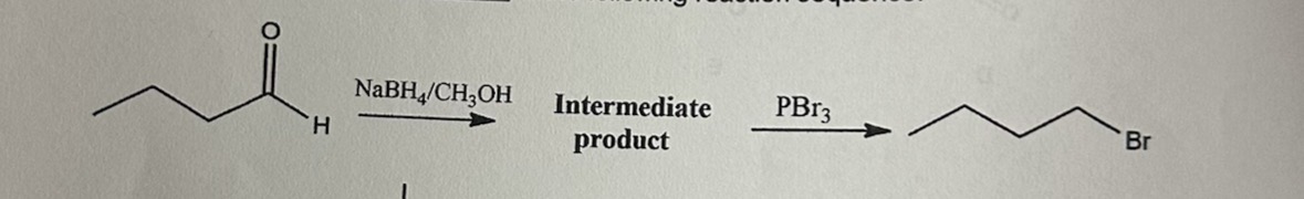 <p>Provide the intermediate product in the following reaction sequence: </p>
