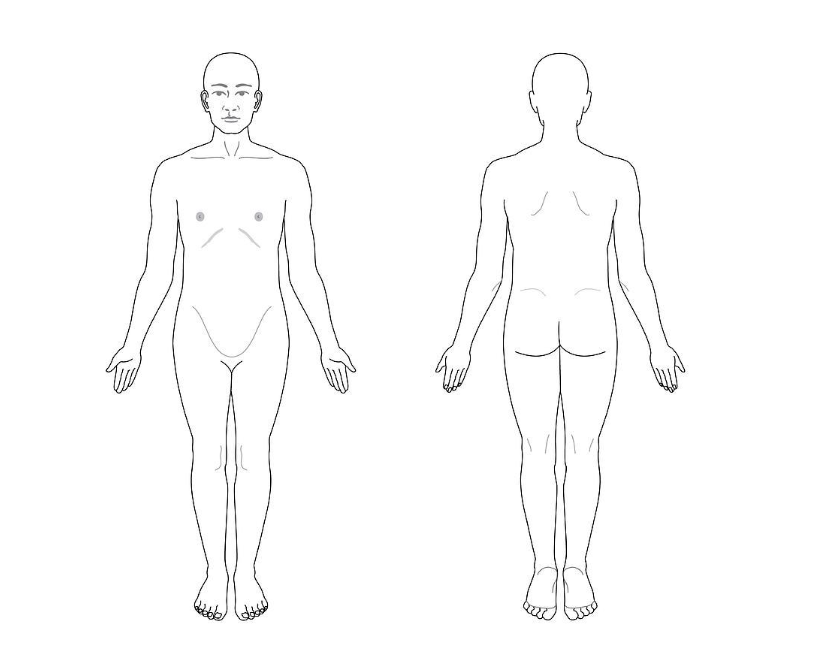 <p>Standard way of describing the human body, standing with feet together, palms facing forward</p>