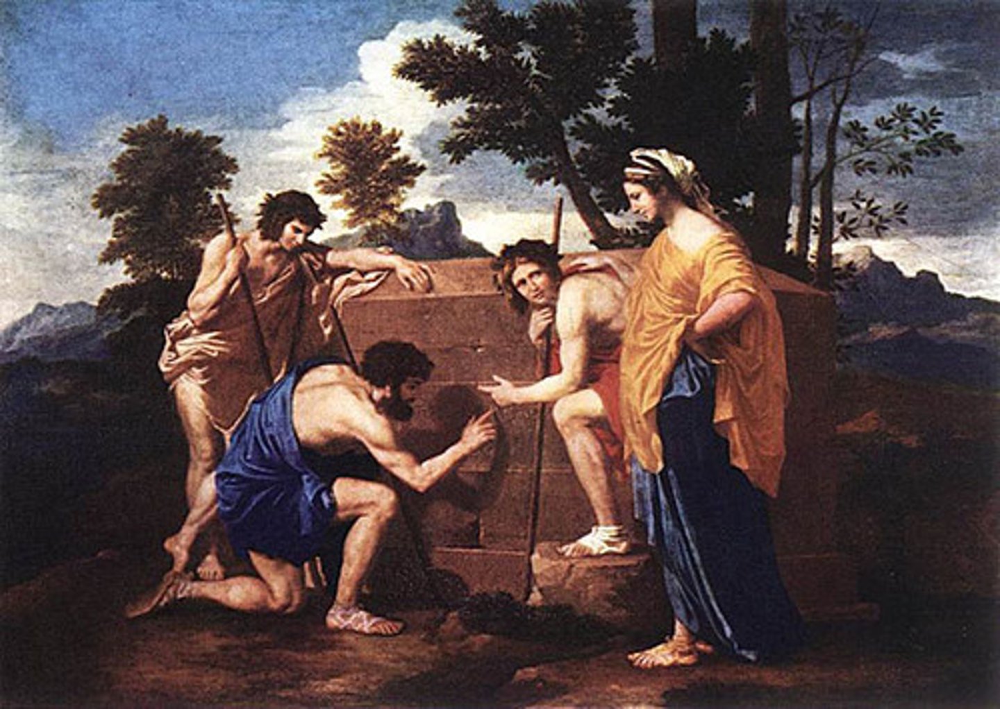 <p>- “Also in Aracdia am I“</p><p>-Poussin</p><p>- French Baroque</p><p>- "Land of Milk and Honey", perfect landscape, perfect nature</p><p>- Mythic land of Perfection</p><p>- Melodrama</p><p>-dynamism, shadow</p><p>-allegory</p><p>- Allegory: Vanitas (shadow, shortness of earthly existence)/Memento Mori (tomb)</p><p>-shadow=tenebroso</p><p>- Muse: mythic figure who "inspires" provides answers</p><p>- Story told through eyeglances</p><p>- "schemata": "Formula" use of a model, uses figurines to paint from (broccoli for trees)</p><p>- Planometric separation, figures in foreground</p><p>-symmetric </p><p>implied lines, looking at the inscription</p><p>-human figures match the landscape</p>