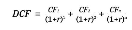 <p>DCF = sum of present value of all future cash flows; le plus souvent, on aura CFk = CF0 x (1+g)^k où g est le taux de croissance de l’entreprise et r est le discount rate</p>