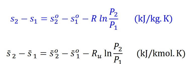 <p>You use the charts to reqfrence the the entropy (A-17 through A-18) and then useing the s dot for the places in the equations</p>