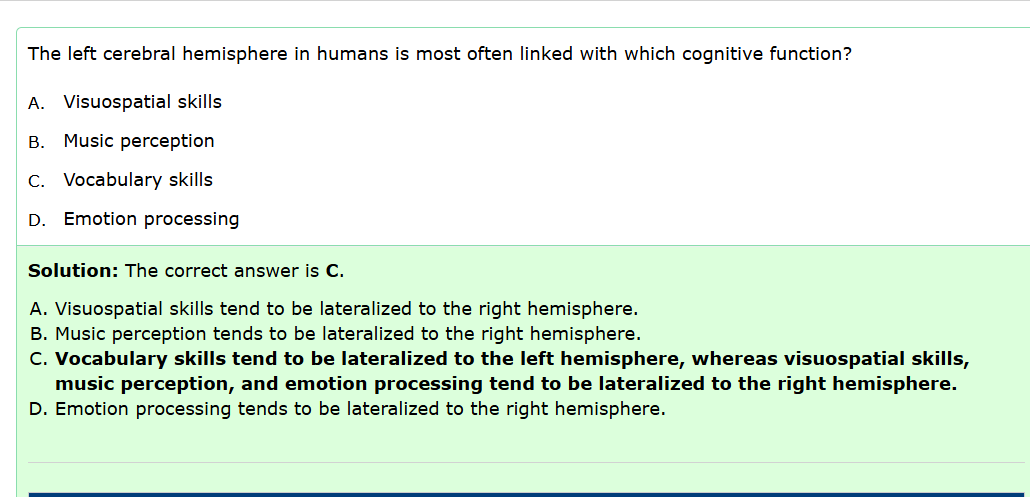 <p>left vs right cerebral hemisphere</p>