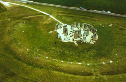 <p><span style="background-color: yellow;"><em>Stonehenge</em>, ca. 2000 B.C.E., Salisbury Plain, Wiltshire, England</span></p><p><em>Stonehenge</em>, ca. 2000 B.C.E., Salisbury Plain, Wiltshire, England</p><ul><li><p><span style="background-color: transparent;">&nbsp;giant farmer calendar through sunrise/sunset</span></p><ul><li><p>•A mile in diameter</p><p>•Outermost ring: large monoliths of sarsen stones capped by lintels</p><p>•Inner ring of bluestones encircling</p><p style="text-align: left;">&nbsp; a horseshoe (open end facing East) of <u>trilithons</u> (five lintel-topped pairs of the largest sarsen stones, each weighing 45 to 50 tons)</p><p>•In the center of the “horseshoe”: the “Heelstone,” marking a point chosen to allow the observation of sunrise at the mid-summer solstice</p></li></ul></li></ul><p></p>