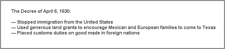 <p><span>Which is the</span><em> most likely </em><span>reason why this decree was an important link in the chain of events leading to the Texas Revolution? (TX)</span></p>