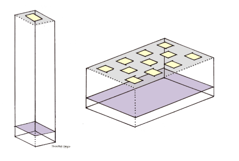 <p>Given the same number of fixture per square feet, which room has more light at the desk plane?</p>