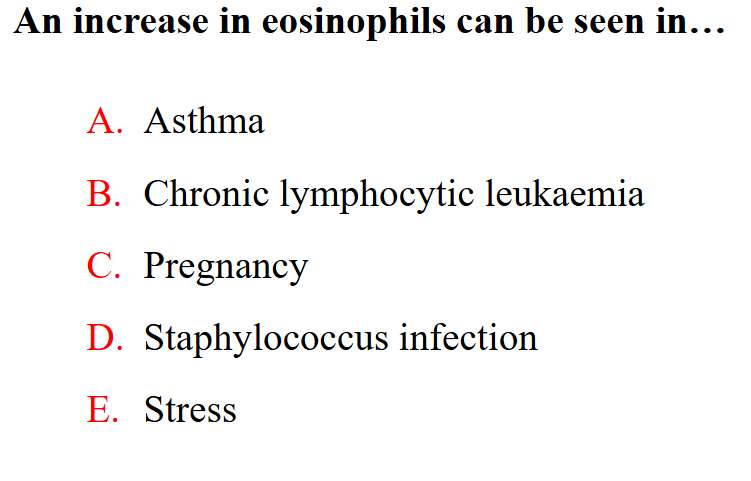 <p>An increase in eosinophils can be seen in</p>
