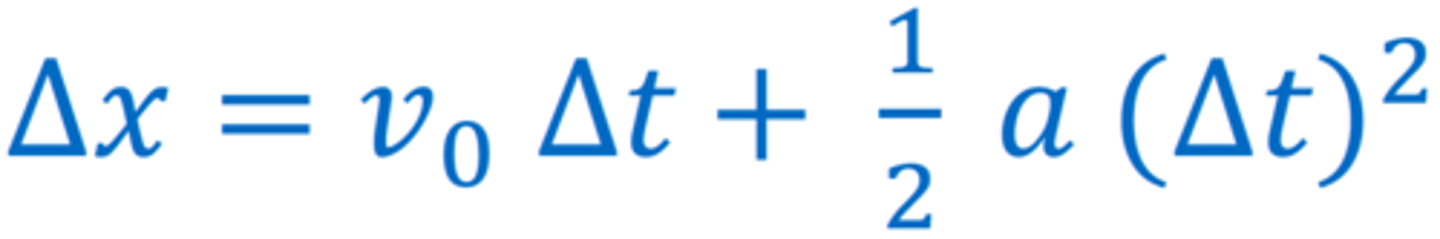 <p>https://www.khanacademy.org/science/physics/one-dimensional-motion/kinematic-formulas/v/deriving-displacement-as-a-function-of-time-acceleration-and-initial-velocity</p>