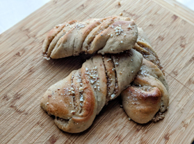 <p>Slightly sweet cardamom flavored roll with orange marzipan filling</p>