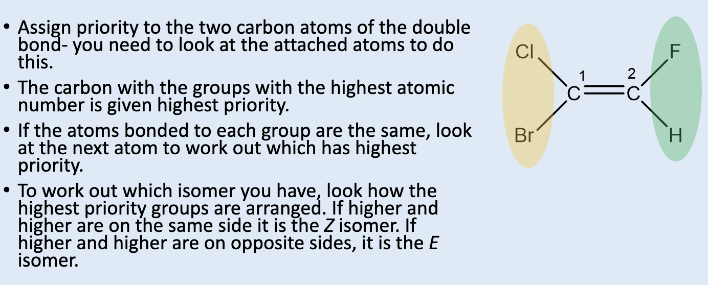 <p>C w/ the groups w/ the highest atomic number = highest priority </p>