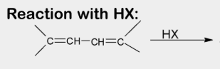 <p>reaction with HX (alkadienes)</p>
