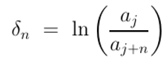 <p>describes the reduction in vibration amplitude betweeb successive peaks in an underdamped system. measures how quickly the vibrations decay over time (tells us how much the amplitude has decreased)</p>