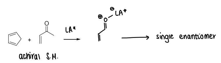 <p>Use a chiral lewis acid catalyst, the reactant must have a lone pair to coordinate to the LA.</p>