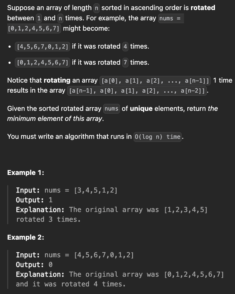 <p><strong>Find Minimum in Rotated Sorted Array</strong></p>