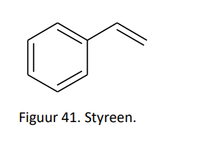 <p><strong>styreen of vinylbenzeen:</strong></p><ul><li><p>wordt verwekt tot een groot aantal verschillende kunststoffen, de belangrijkste hiervan is polystryeen</p></li><li><p>polystyreen is daarmee één van de belangrijkste kunststoffen, het wordt in kleine hoeveelheden aan parfums toegevoegd</p></li><li><p>ook wordt het gebruikt als oplosmiddel bij de productie van polyesterharsen</p></li><li><p>tot slot is styreen een belangrijk tussenproduct bij de productie van fijnchemicaliën</p></li></ul><p></p><p></p>