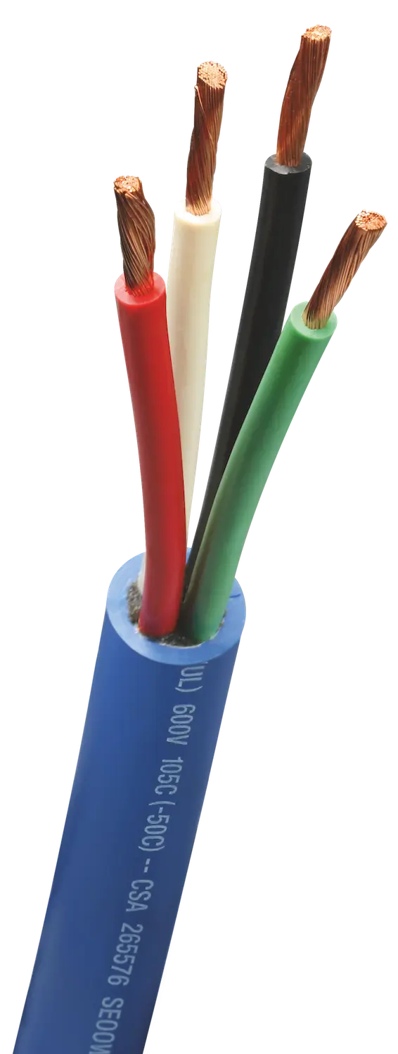 <p>Flexible insulated electrical cable used for extension cords and portable tools, available in plastic or rubber jacketed types such as SJ for durability and safety.</p>